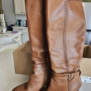 UGG Women's Over-the-Knee Braided Chestnut Brown Leather Boots